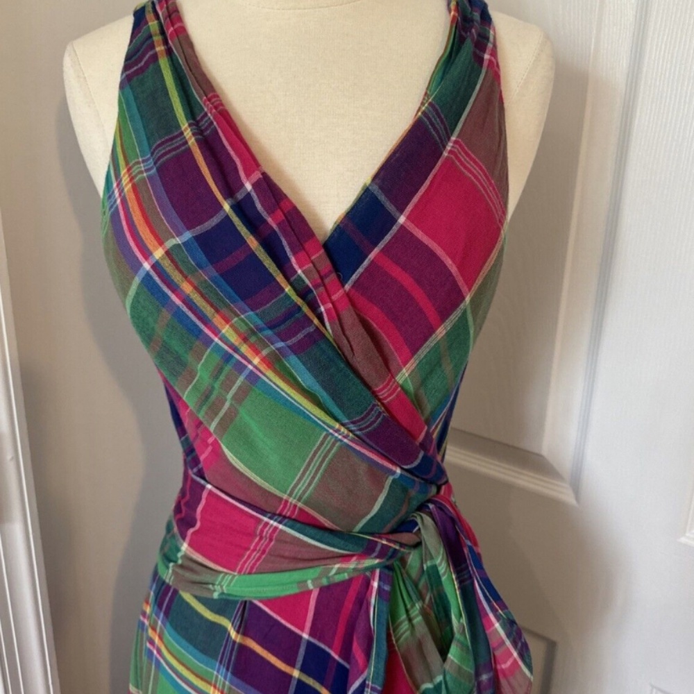 Polo Ralph Lauren Size 8 Sleeveless Fit & Flare Long Madras Wrap Cotton Dress - Picture 3 of 12